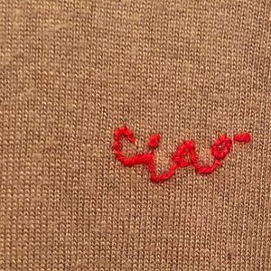 Tan Wool Sweater, Red Embroidery, Size Small